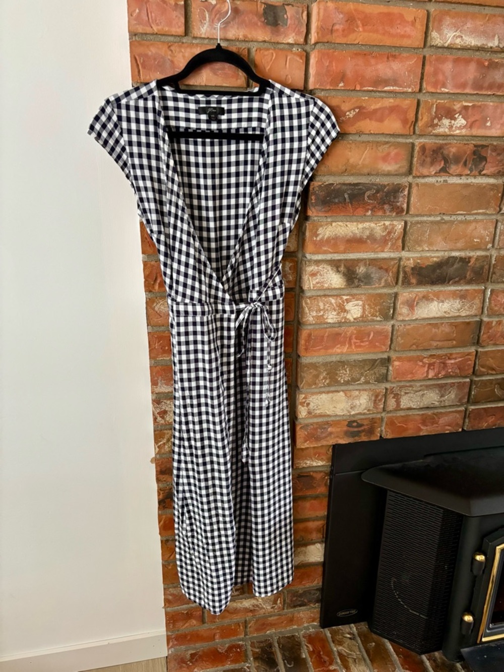 J. Crew Black & White Gingham Midi Wrap Dress